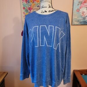 Vintage PINK Victoria's Secret Blue Distressed Soft Crew Neck Sweatshirt, M, EUC